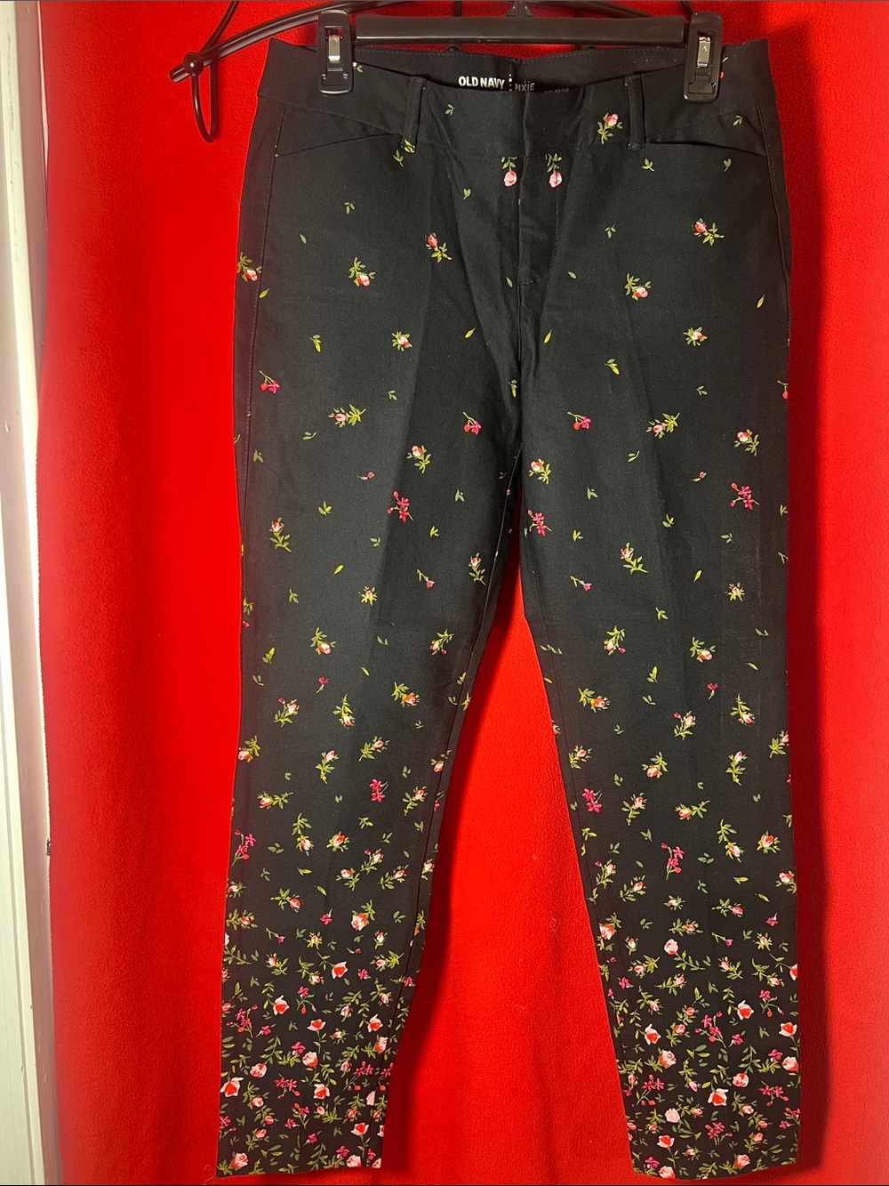 Old Navy Black Leggings with Pink & Green Floral Print